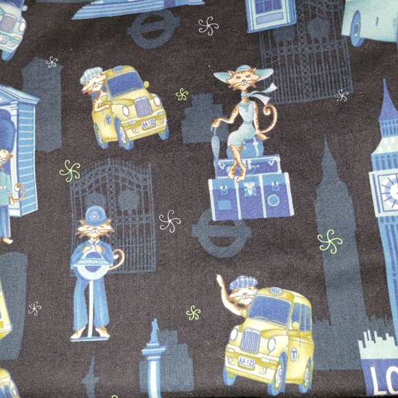 London Society Cats on Navy Background Fabric Remnant 34" x 34" - Picture 3 of 3